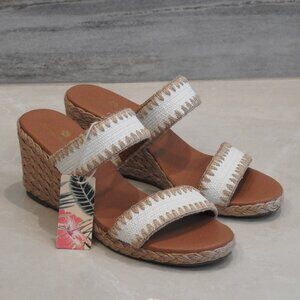 NWT Tommy Bahama Cream and Tan Wedge Sandal, 9